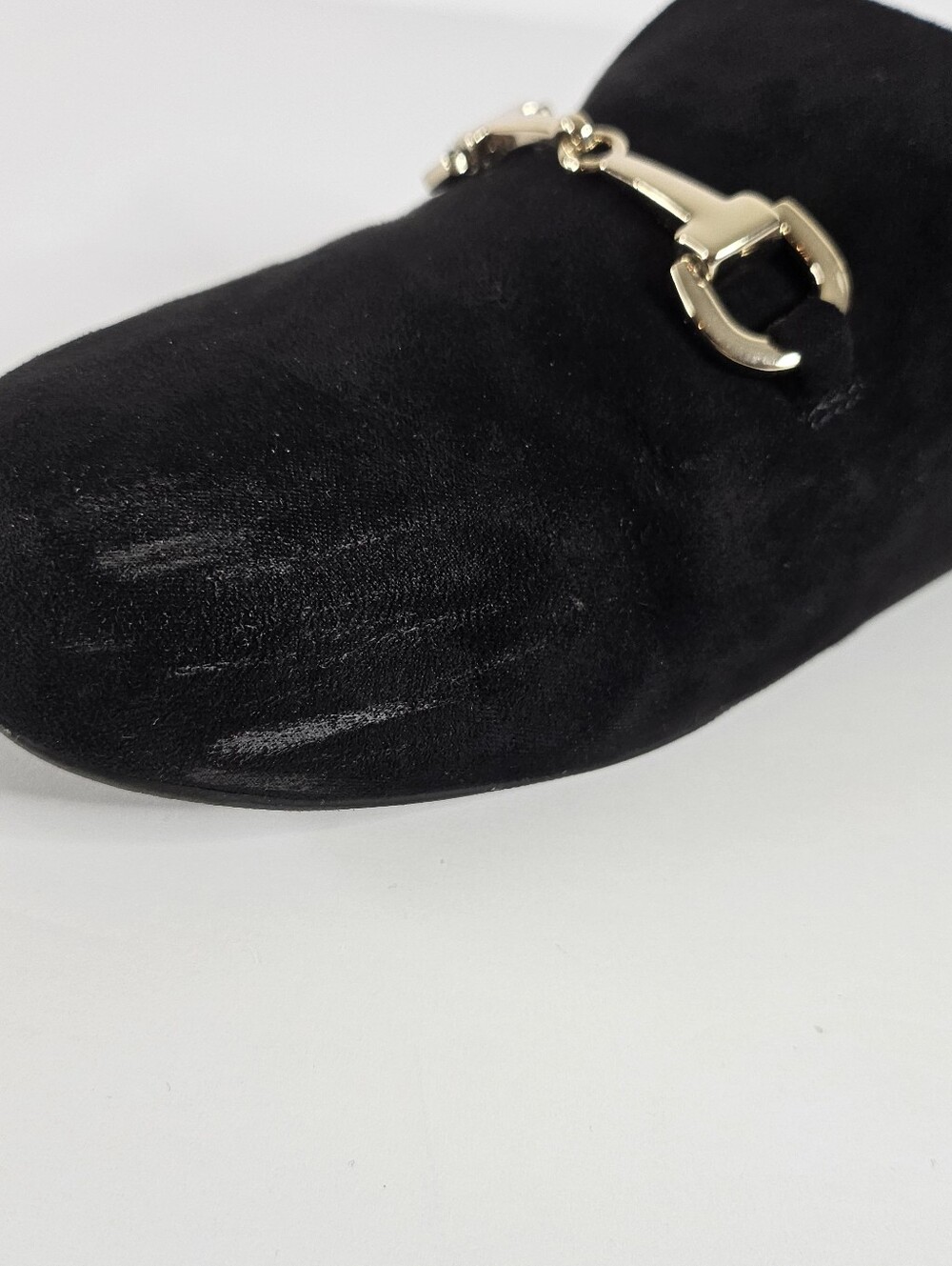 Alfani Tinslee Black Velvet Horsebit Loafer Mules Size 9 Slip On Flats Gold Trim - Picture 14 of 16